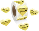 SJPACK Gold Heart Shape Thank You Stickers, Foil Decorative Sealing Labels, 500 Stickers/Roll, 1.5" Diameter