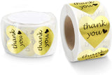 SJPACK Gold Heart Shape Thank You Stickers, Foil Decorative Sealing Labels, 500 Stickers/Roll, 1.5" Diameter